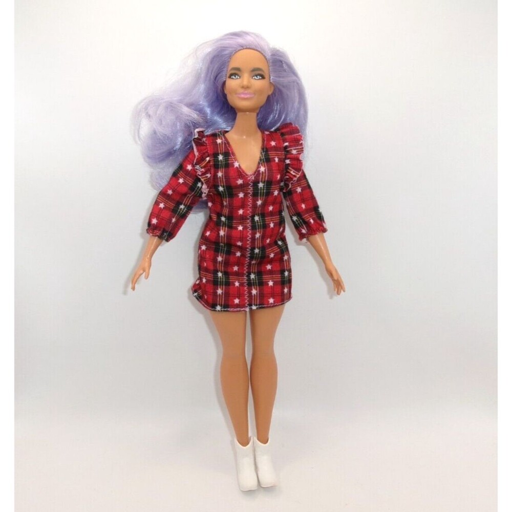 Barbie Doll Curvy Body Fashionista GRB49 Lavender Hair Dimples Dress & Boots